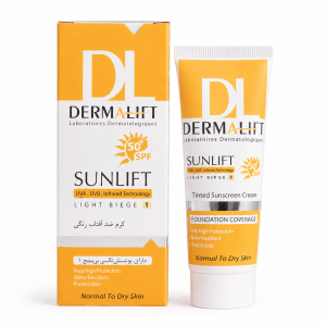 کرم ضد آفتاب رنگ بژ روشن spf 50 پوست معمولی و خشک درمالیفت