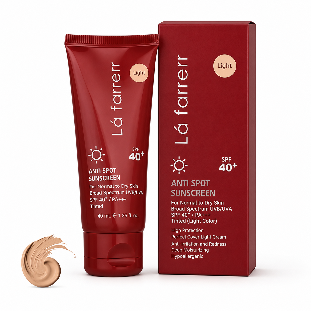 9175ebed-fa28-47ee-95ea-3a474ccd8229 کرم ضد آفتاب و ضد لک spf40بژ روشن مناسب پوست خشک و معمولی لافارر - تصویر 1