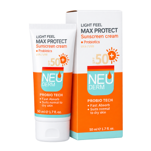 کرم ضدآفتاب spf 50 (محافظ قوی) بی رنگ مناسب پوست خشک و معمولی نئودرم