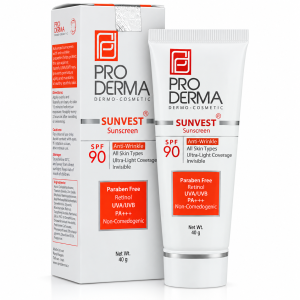 کرم ضد آفتاب spf 90 و ضد چروک رنگ بژ طبیعی مناسب انواع پوست پرودرما