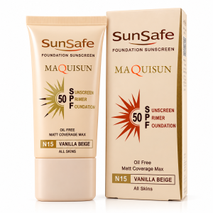 ضد آفتاب spf 50 رنگ بژ وانیلی مناسب انواع پوست سان سیف